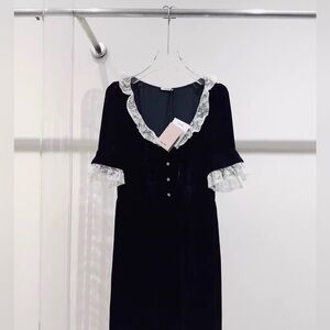 Authentic Miu Miu Black Dress with White Lace Accents